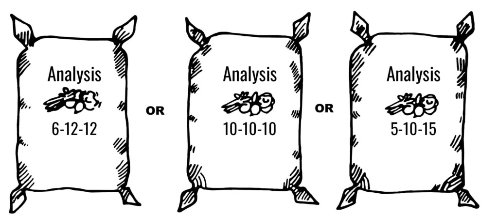 three grades of fertilizer: 6-12-12, 10-10-10, and 5-10-15