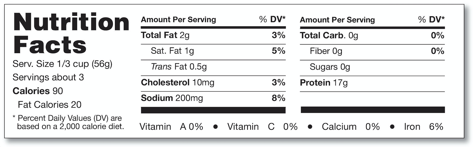 Tabular horizontal display of a Nutrition Facts label for packages with limited vertical space