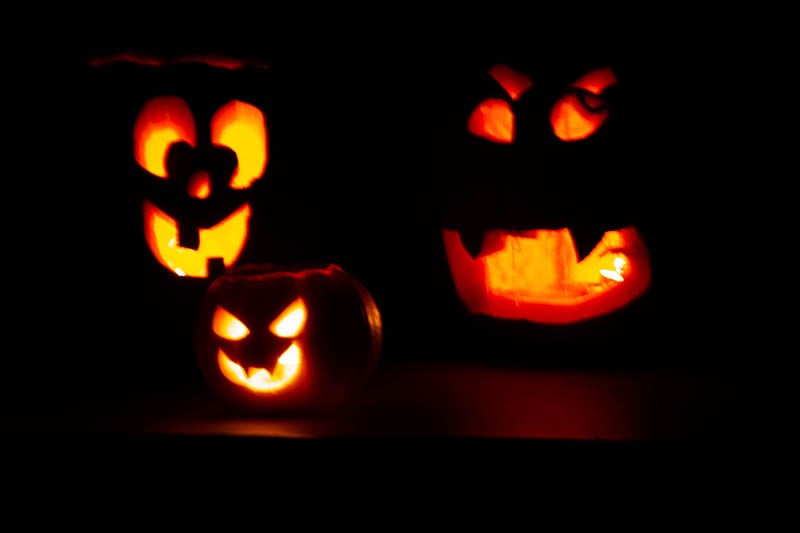 Lighted jack-o'-lanterns