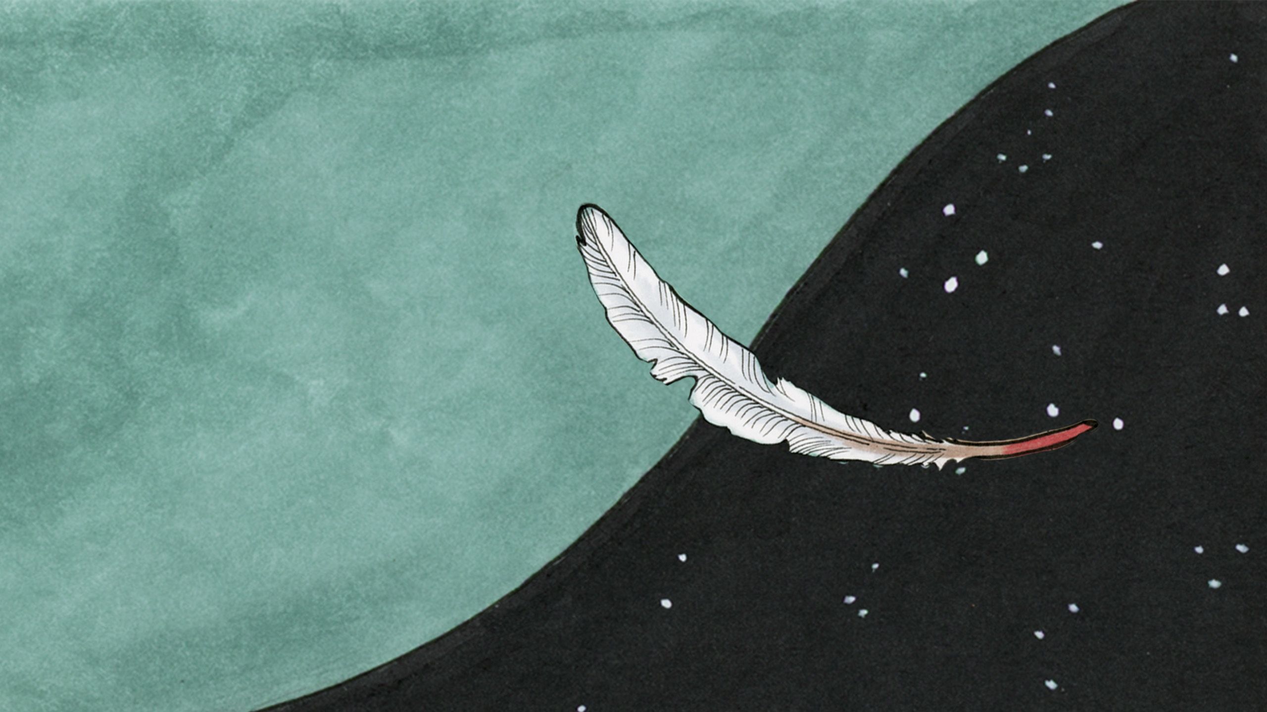 Starry background with a feather drifting down