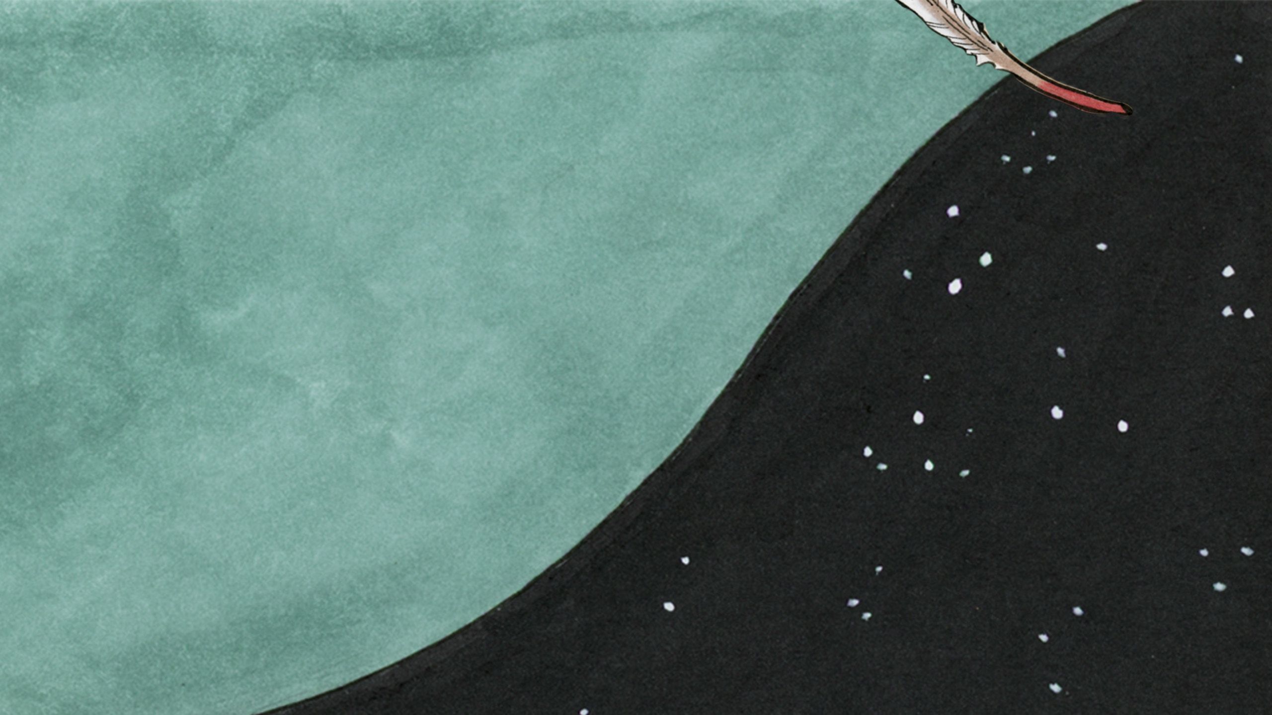 Starry background with a feather drifting down