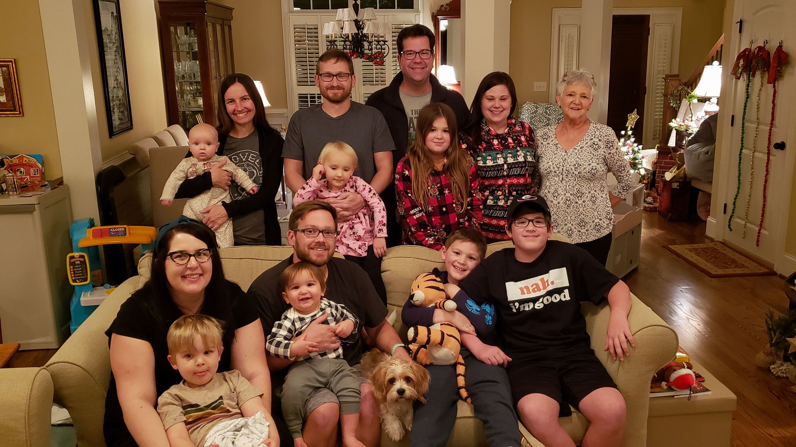Multigenerational family photo at the holidays