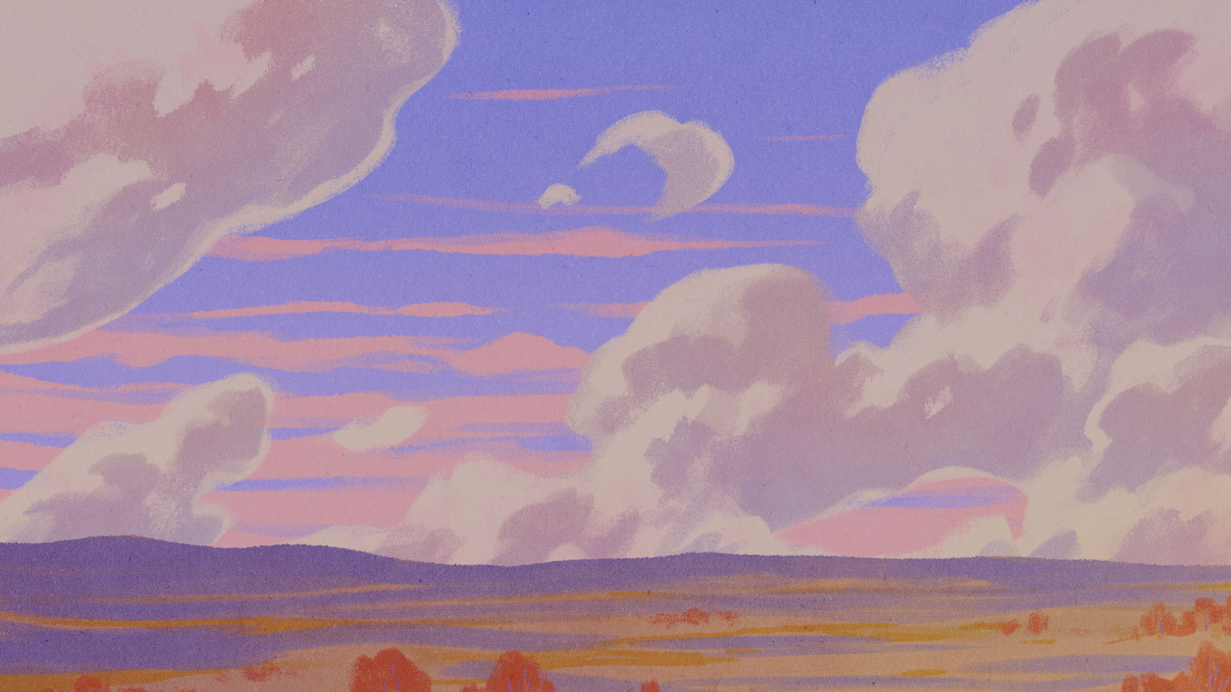 A pastel sky with fluffy clouds