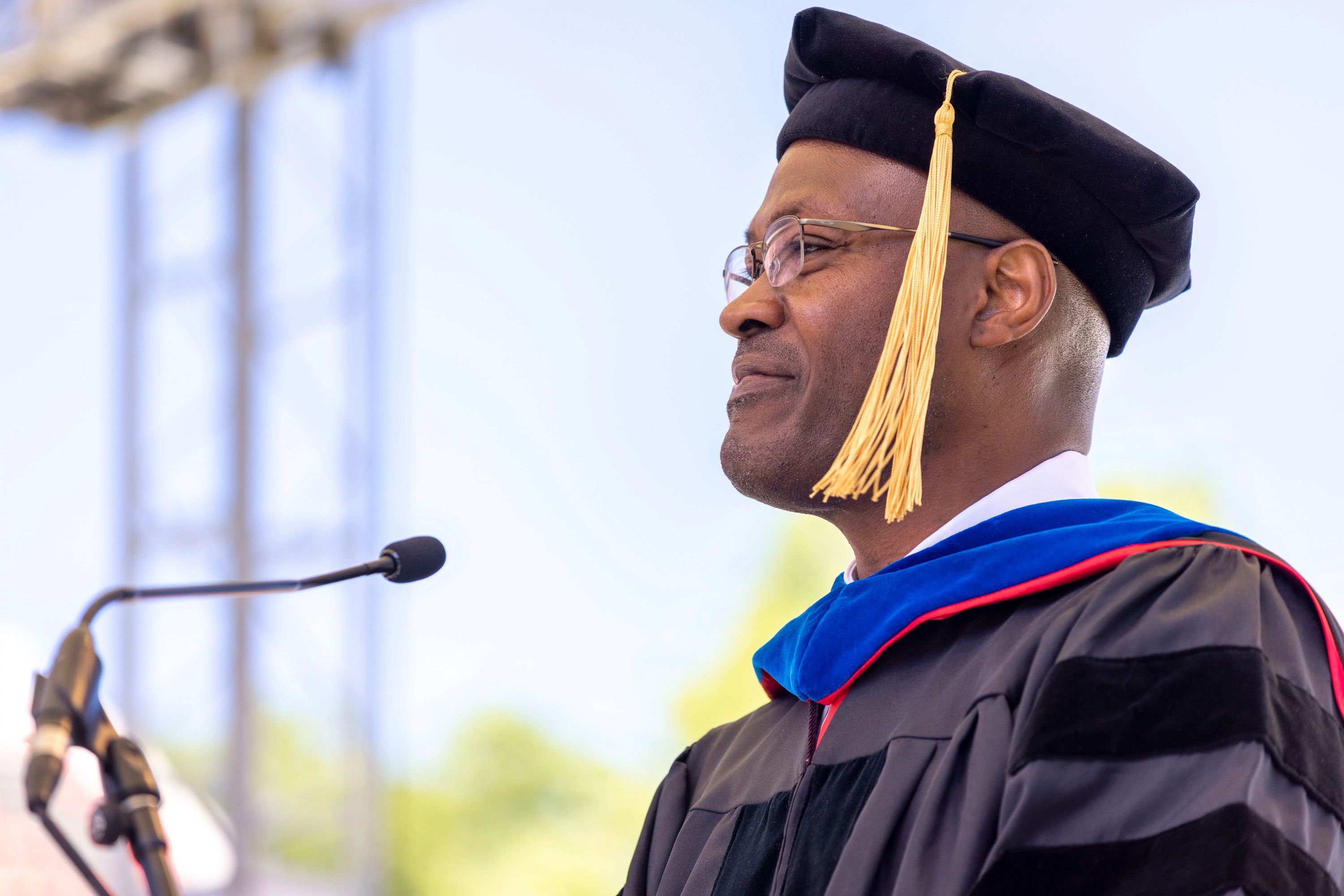 Graduate School Dean Ron Walcott speaking at the Spring Graduate Commencement.