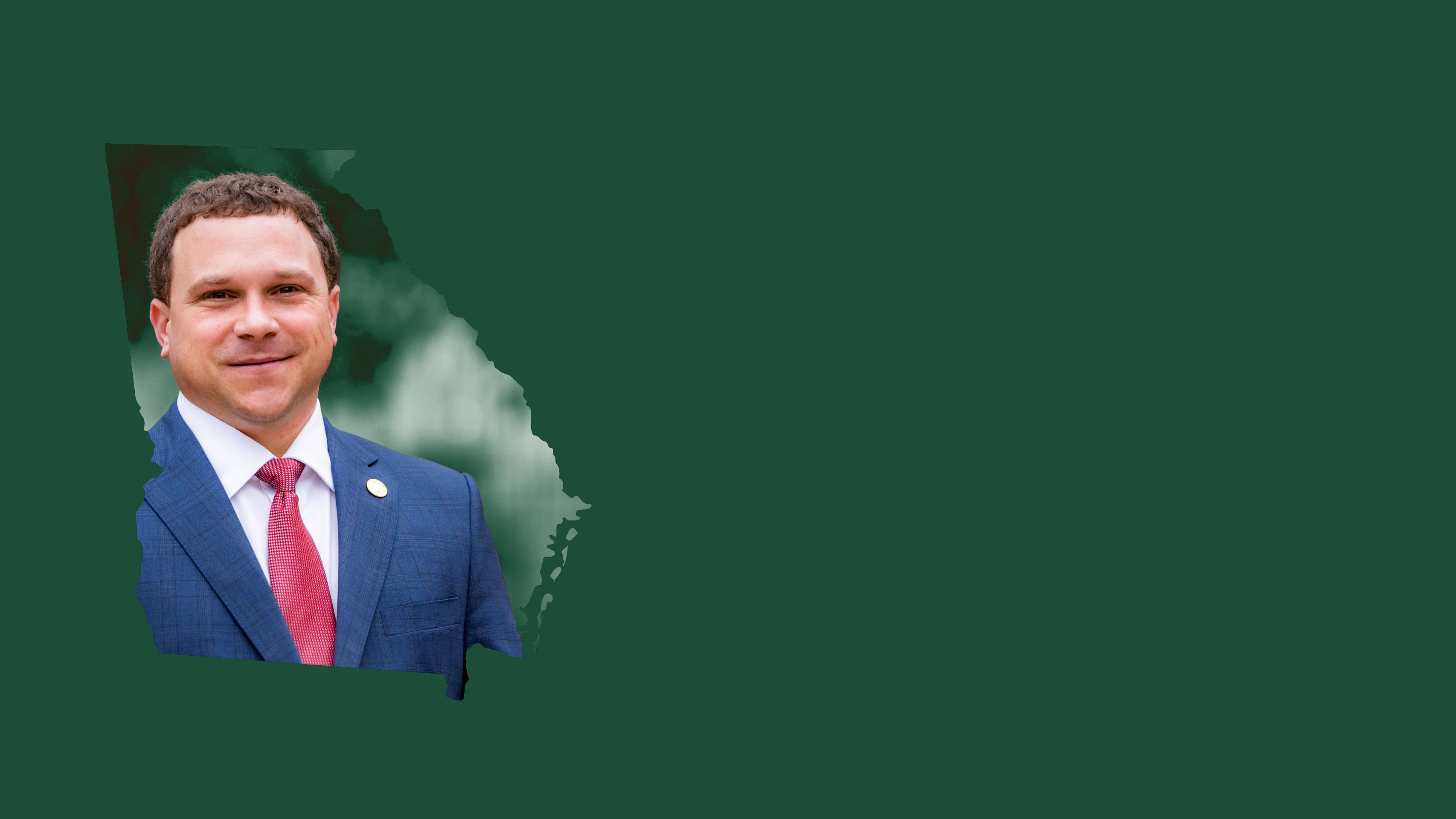 Georgia state outline filled with a portrait photo of Tyler Harper.