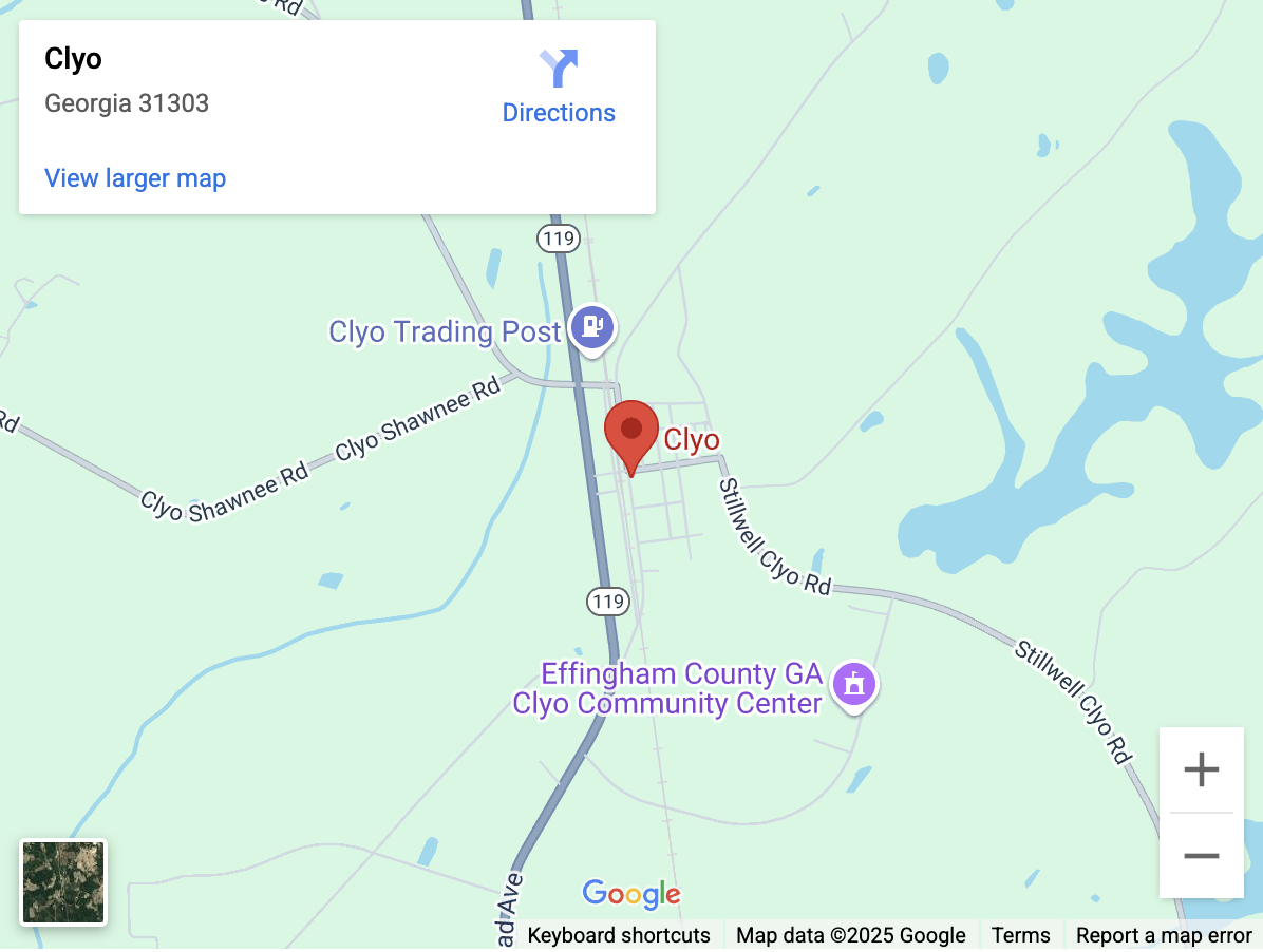 Map of Clyo, Georgia, in Effingham County