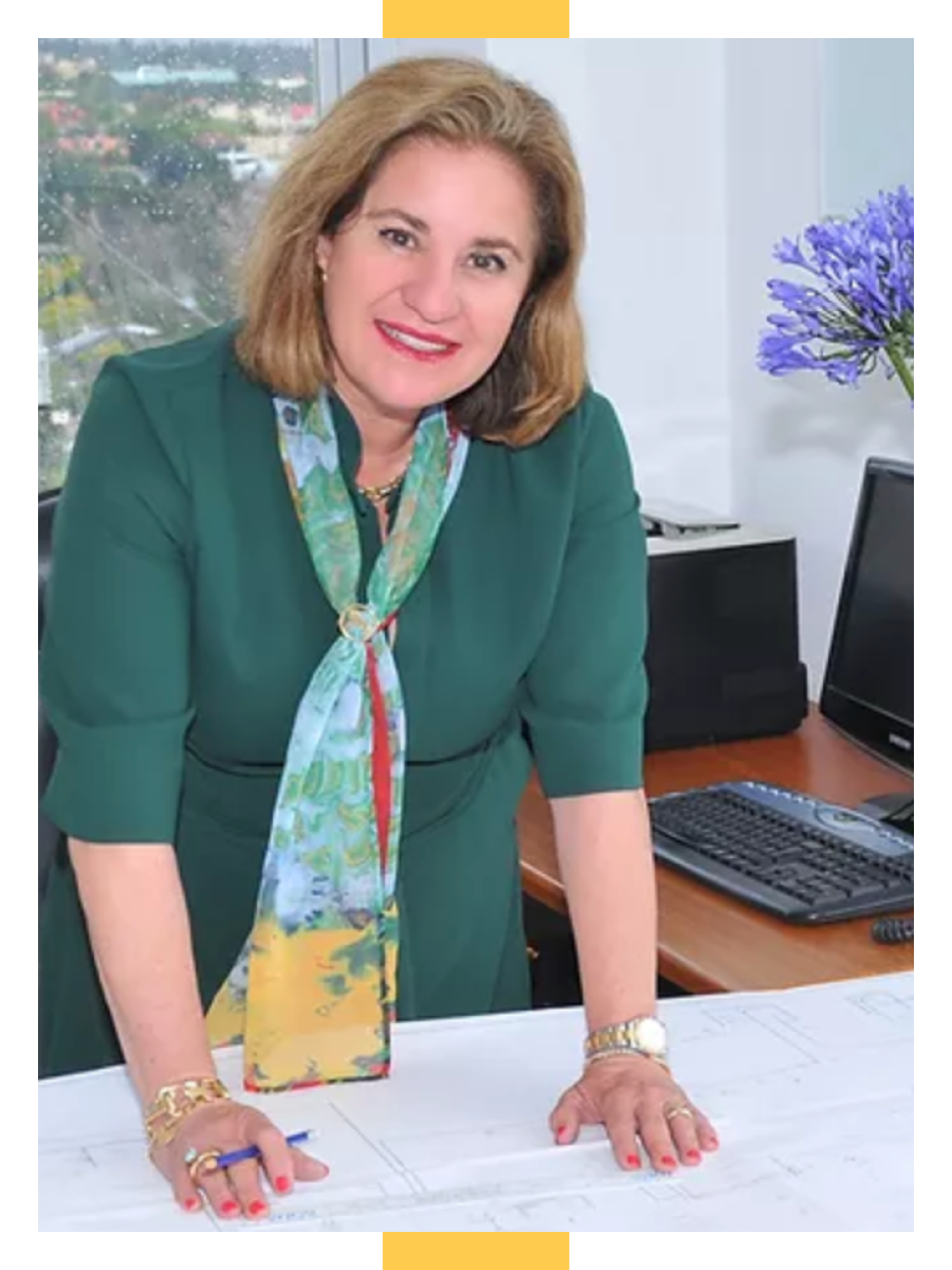 Lady stands at a desk