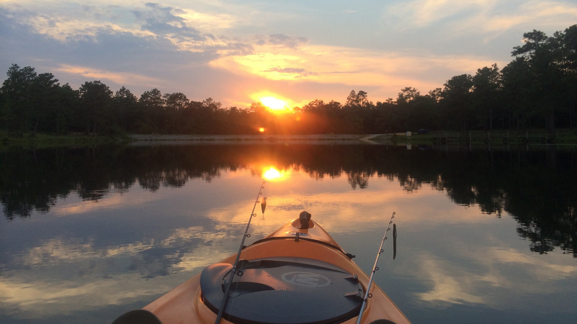 A kayak on the river during sunset