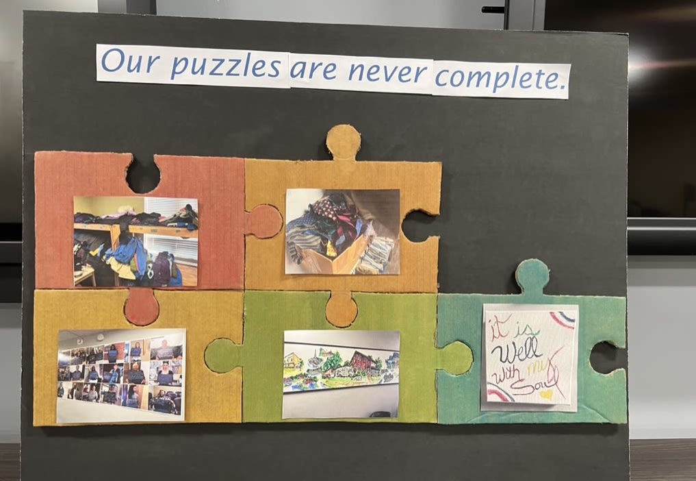 Project displaying photos framed by large puzzle pieces