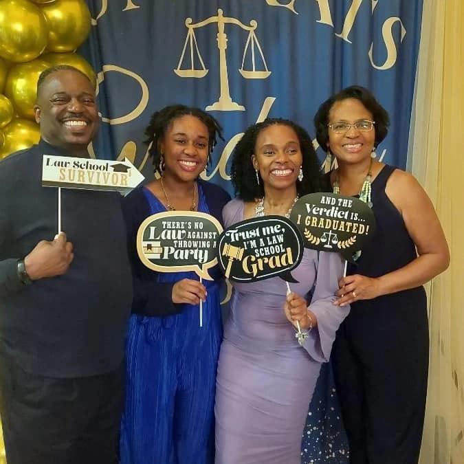 Chris, Julianna, Phyllicia and Arlene Thomas celebrate Phyllicia's graduation from law school. 