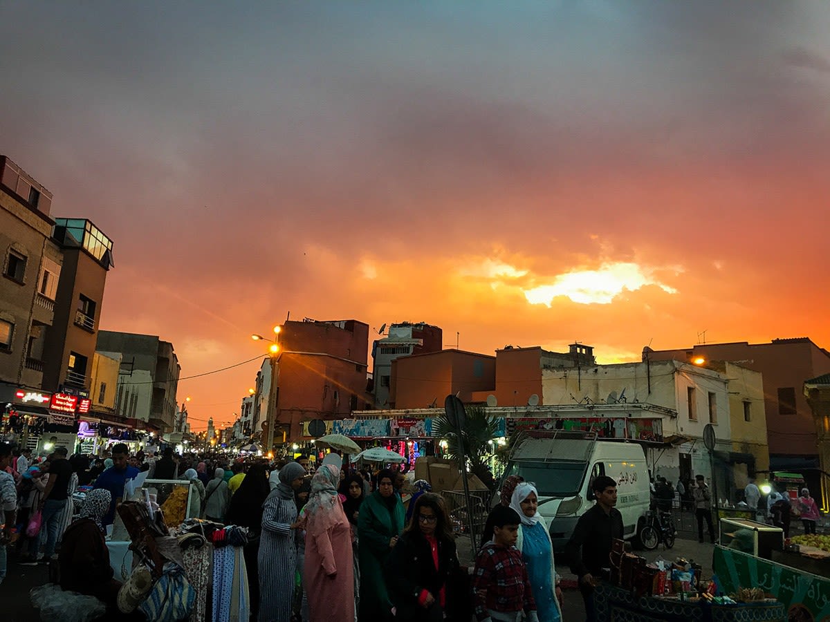 Moroccan street scene at dusk