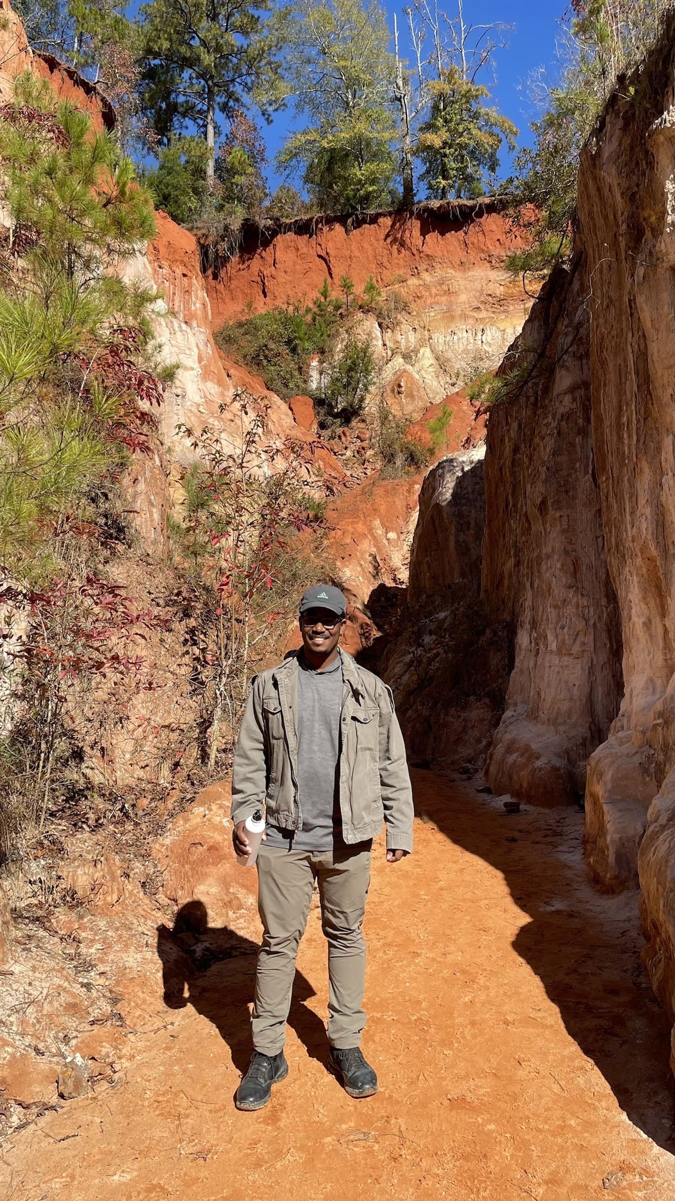 Perier hikes in a rocky area