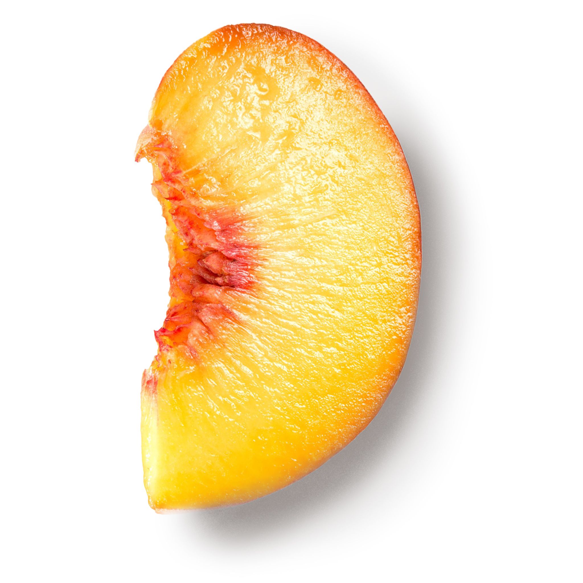 Single peach slice on white background
