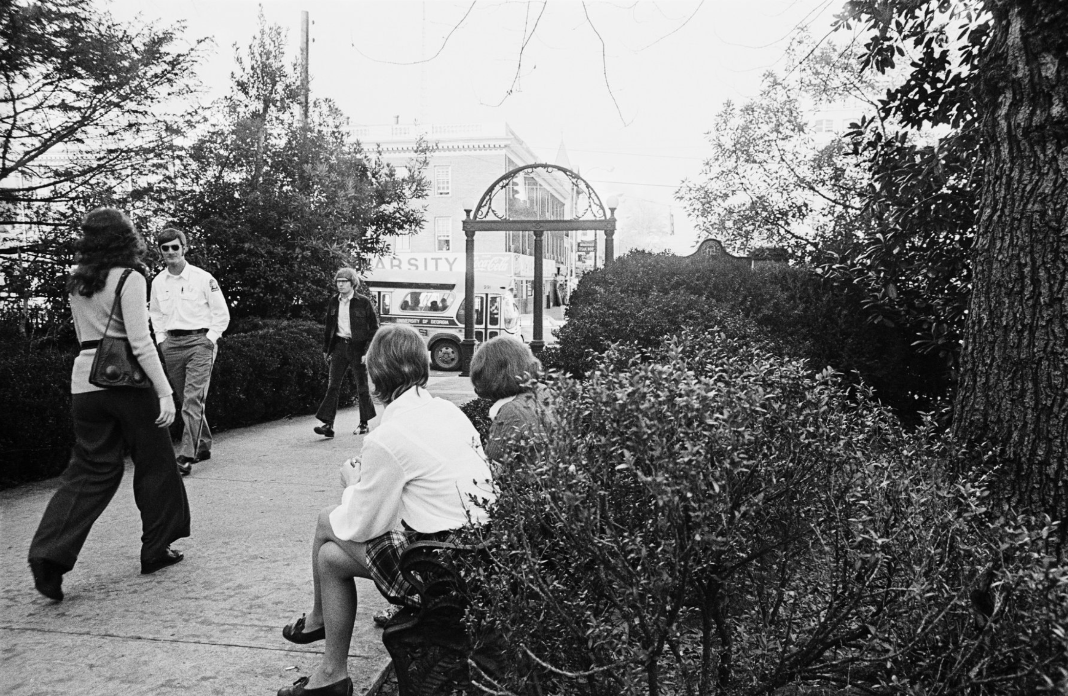 View through the UGA arch to the Varsity in downtown Athens