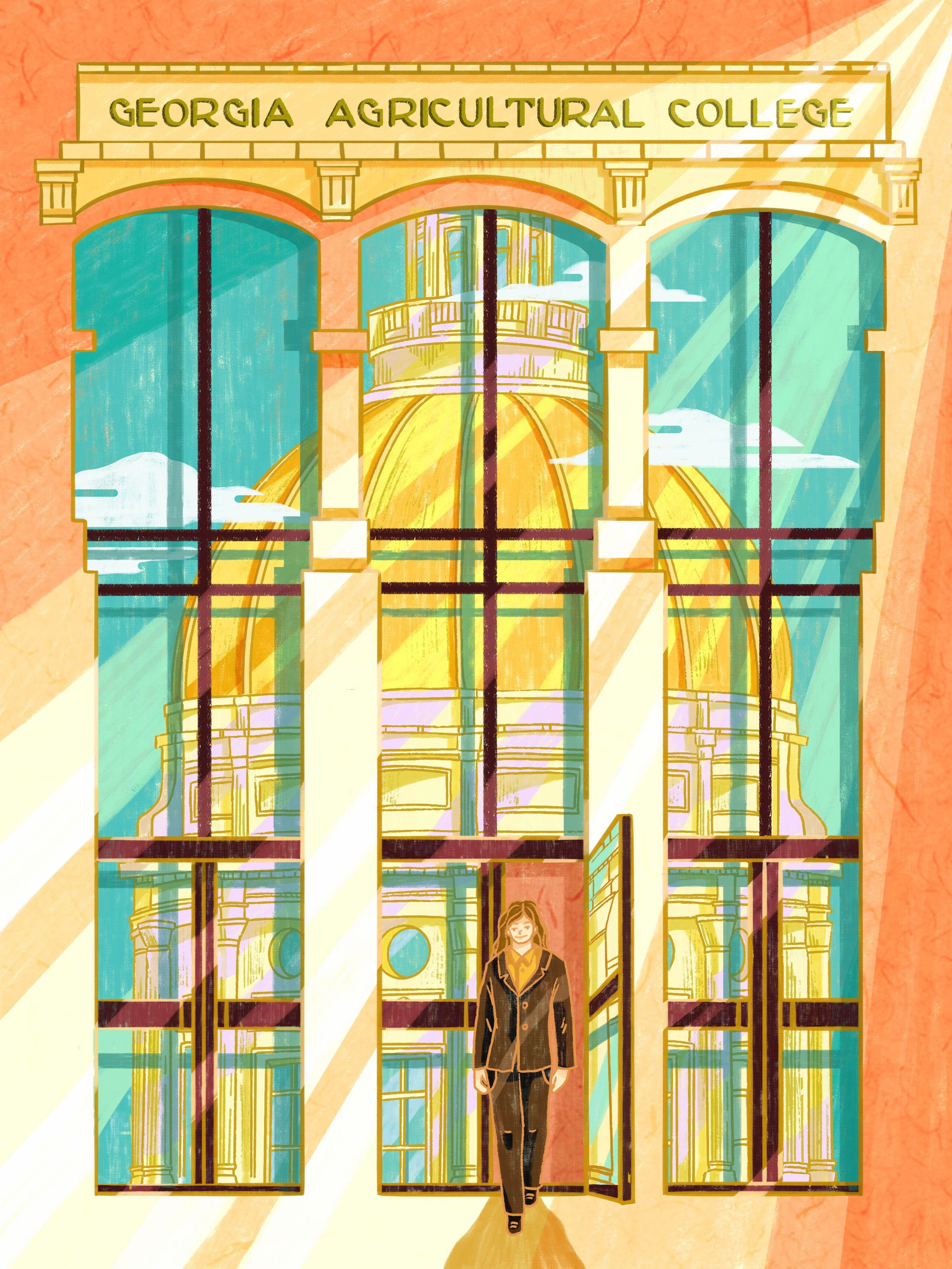 Illustration of a Congressional Ag Fellow walking through a door.