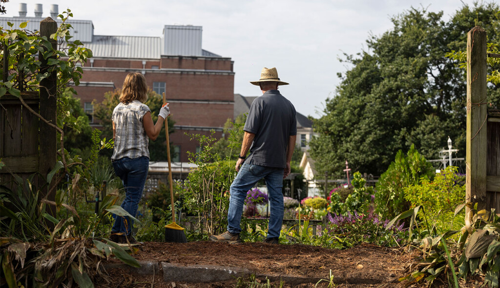 Trial Gardens manager Sandra Begani and John Ruter discuss plans last fall for a newly vacant area of the garden.