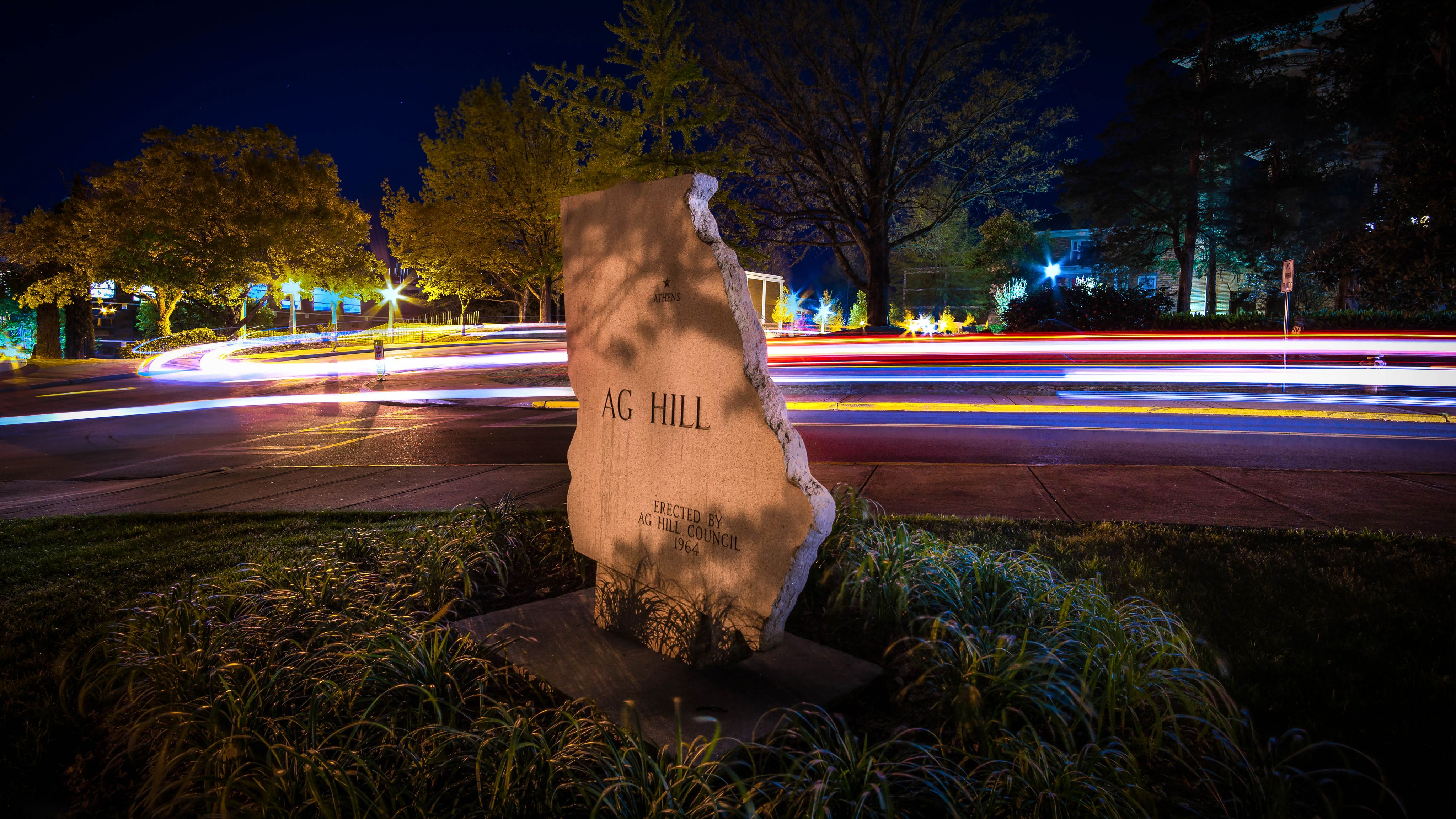 Color photo of a Georgia-shaped sign reading "Ag Hill."
