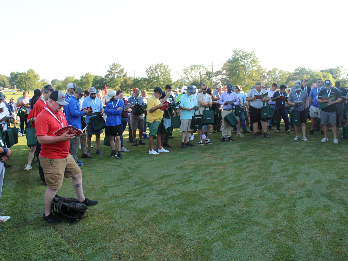 Group of participants standing on turfgrass at the Turfgrass Field Day at UGA-Griffin.