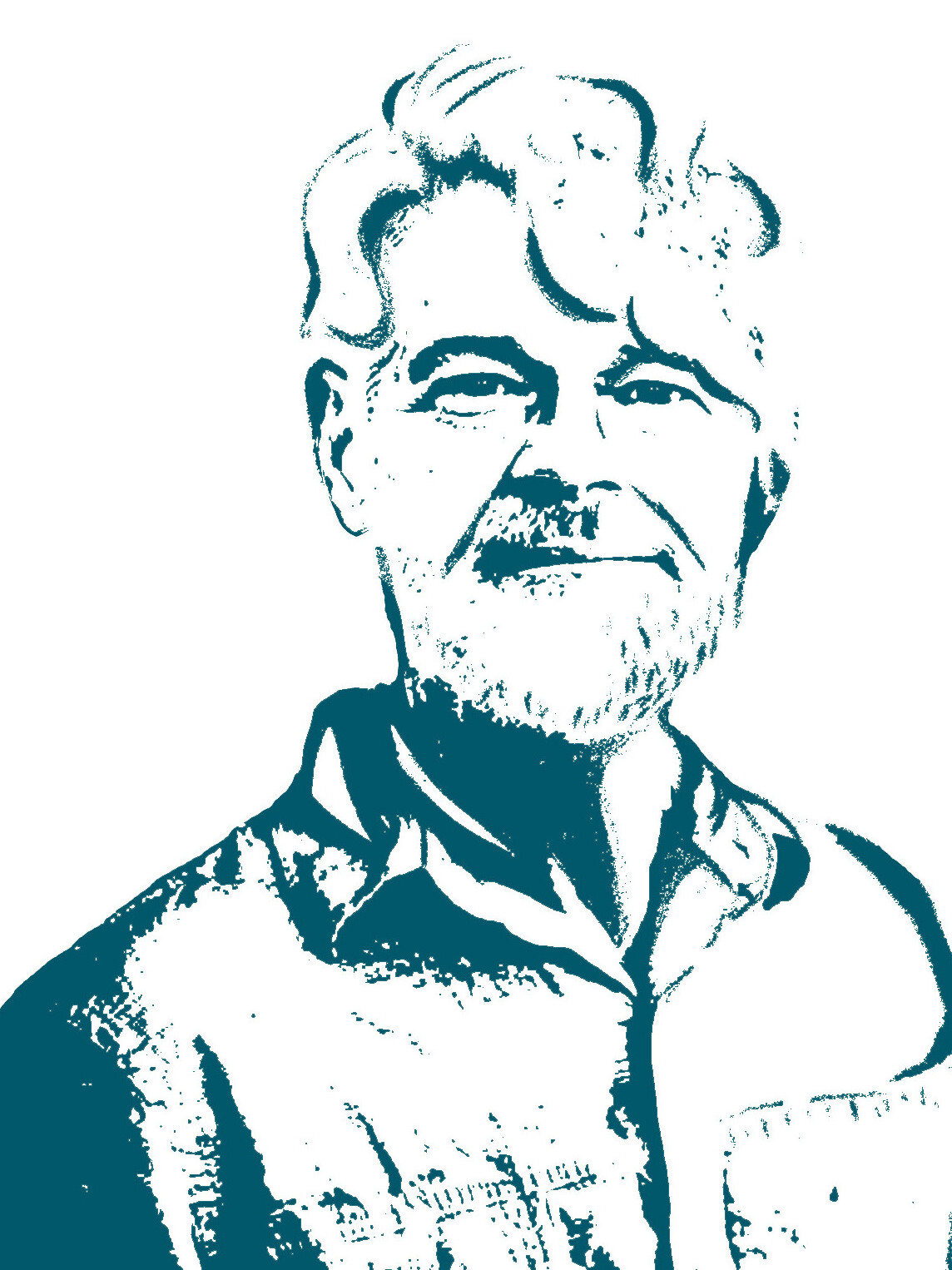 A stylized high contrast portrait of Keith Delaplane.