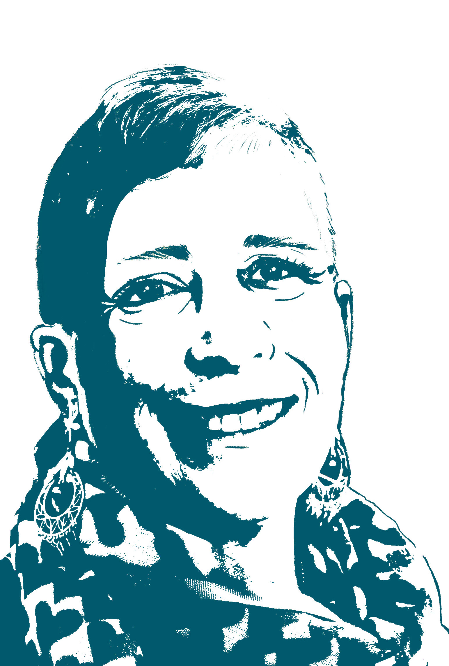 A stylized high contrast portrait of Trish Moore.