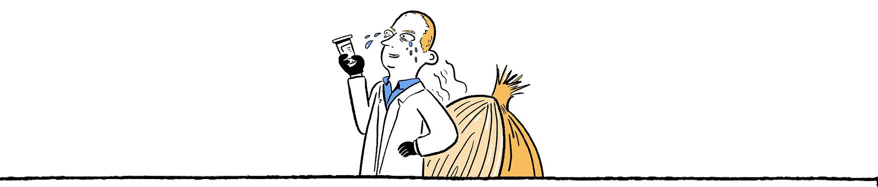 Cartoon image of Daniel Jackson's eyes watering from a giant onion.