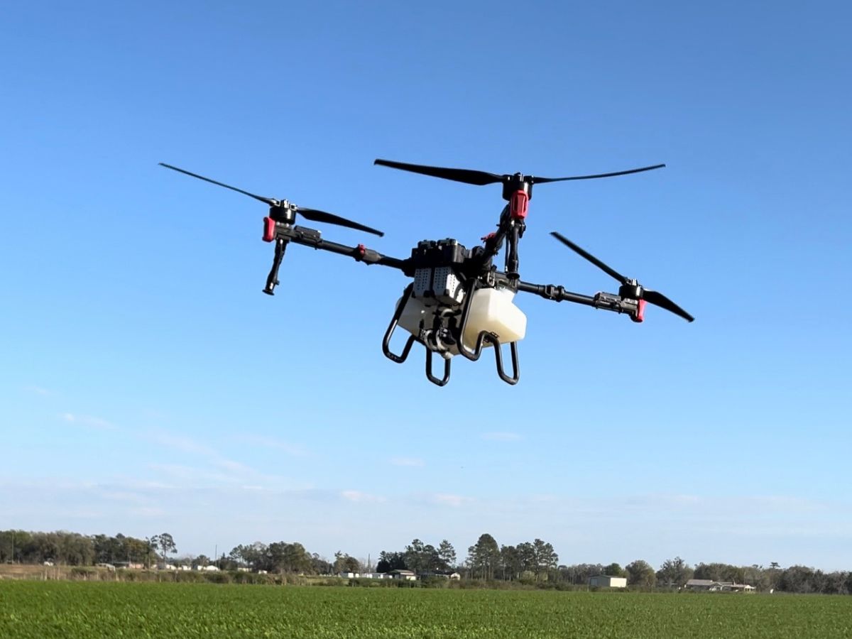 Drone flying over a specialty crop field in Tifton, Georgia