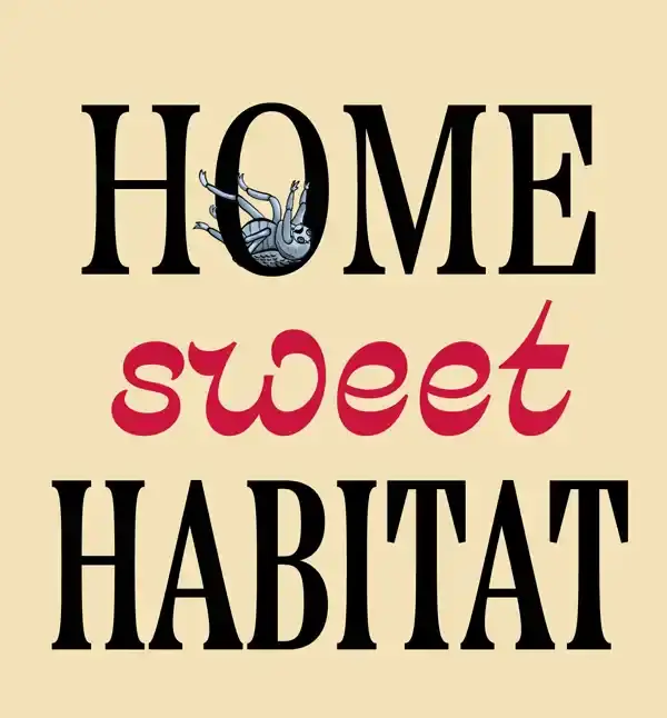 Home Sweet Habitat – a blue death feigning beetle wobbles on its back in the letter "o"