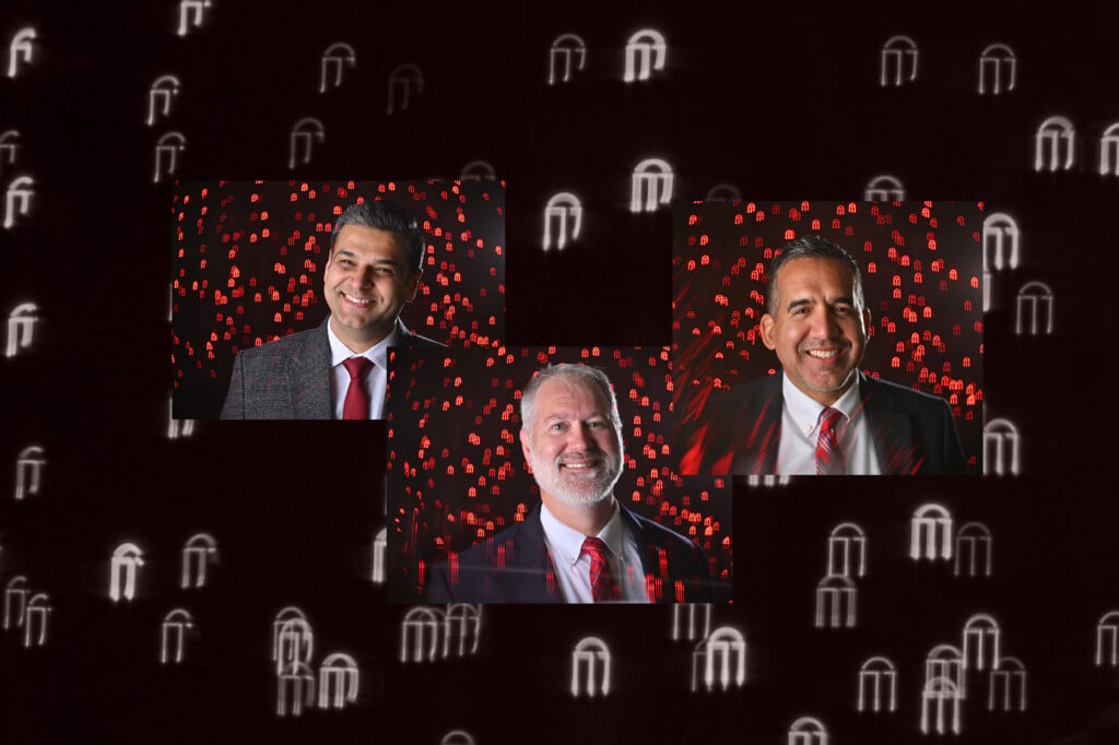 Composite of three portraits including Manpreet Singh, Michael Toews and Anthony Llano