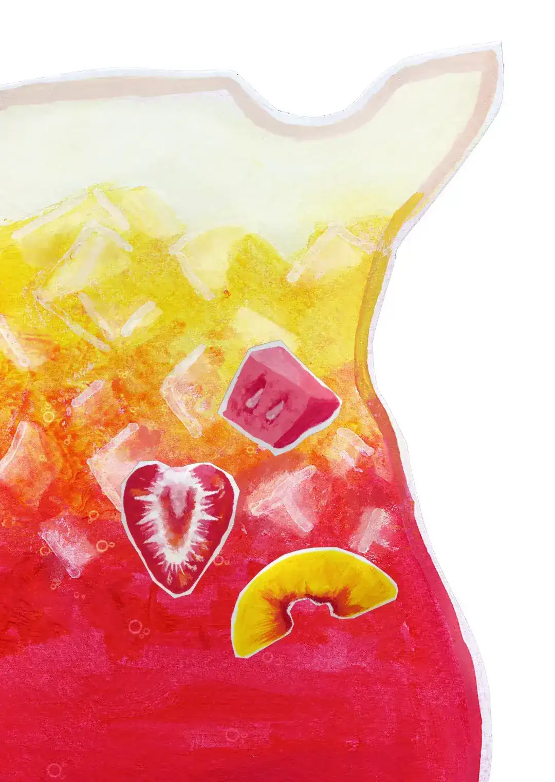 Animated illustration of fruit punch with watermelon, strawberry and peach