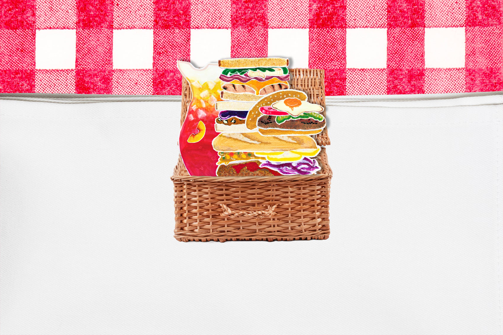 composite illustration of picnic basket full of food