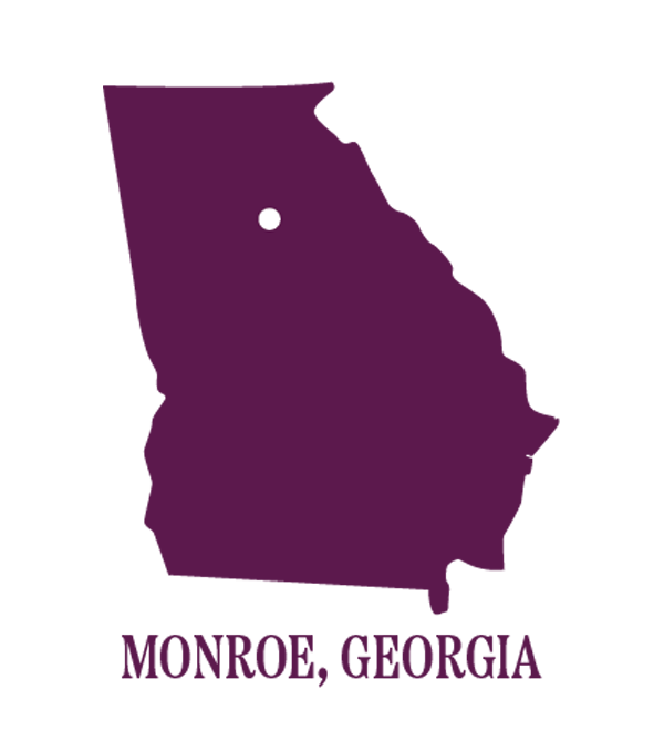 Simple map of Georgia showing location of Monroe