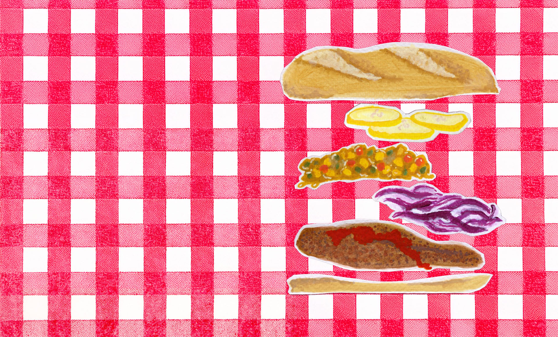 Layer view of illustrated catfish sandiwch