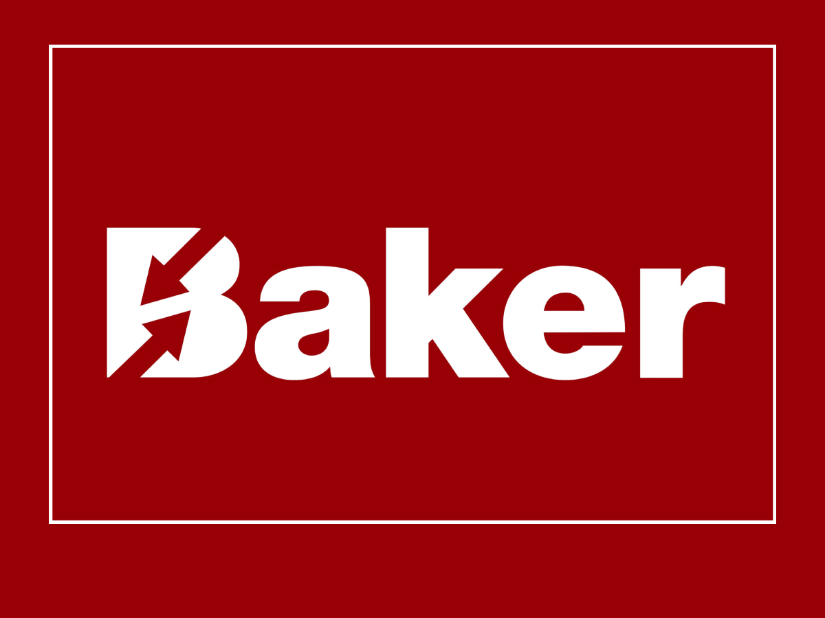 White Baker Distributing logo over a maroon background.