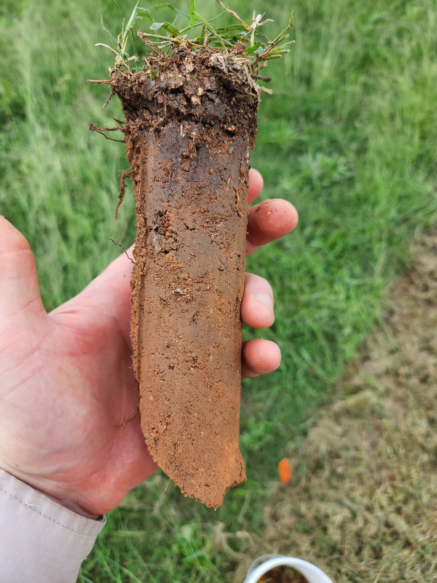 a chunk of soil extracted using a soil probe